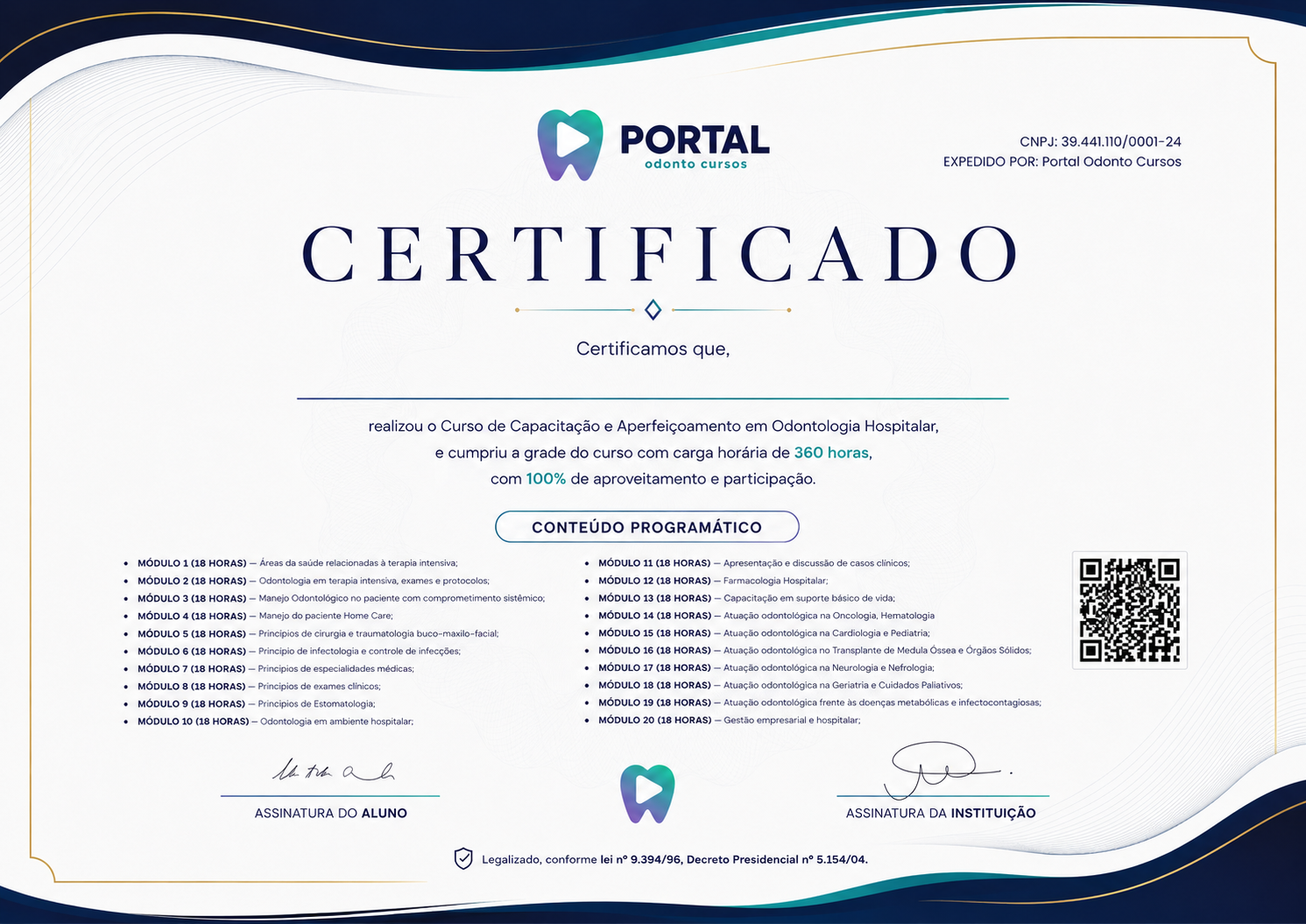 Modelo de certificado digital do Portal Odonto Cursos reconhecido em todo o Brasil